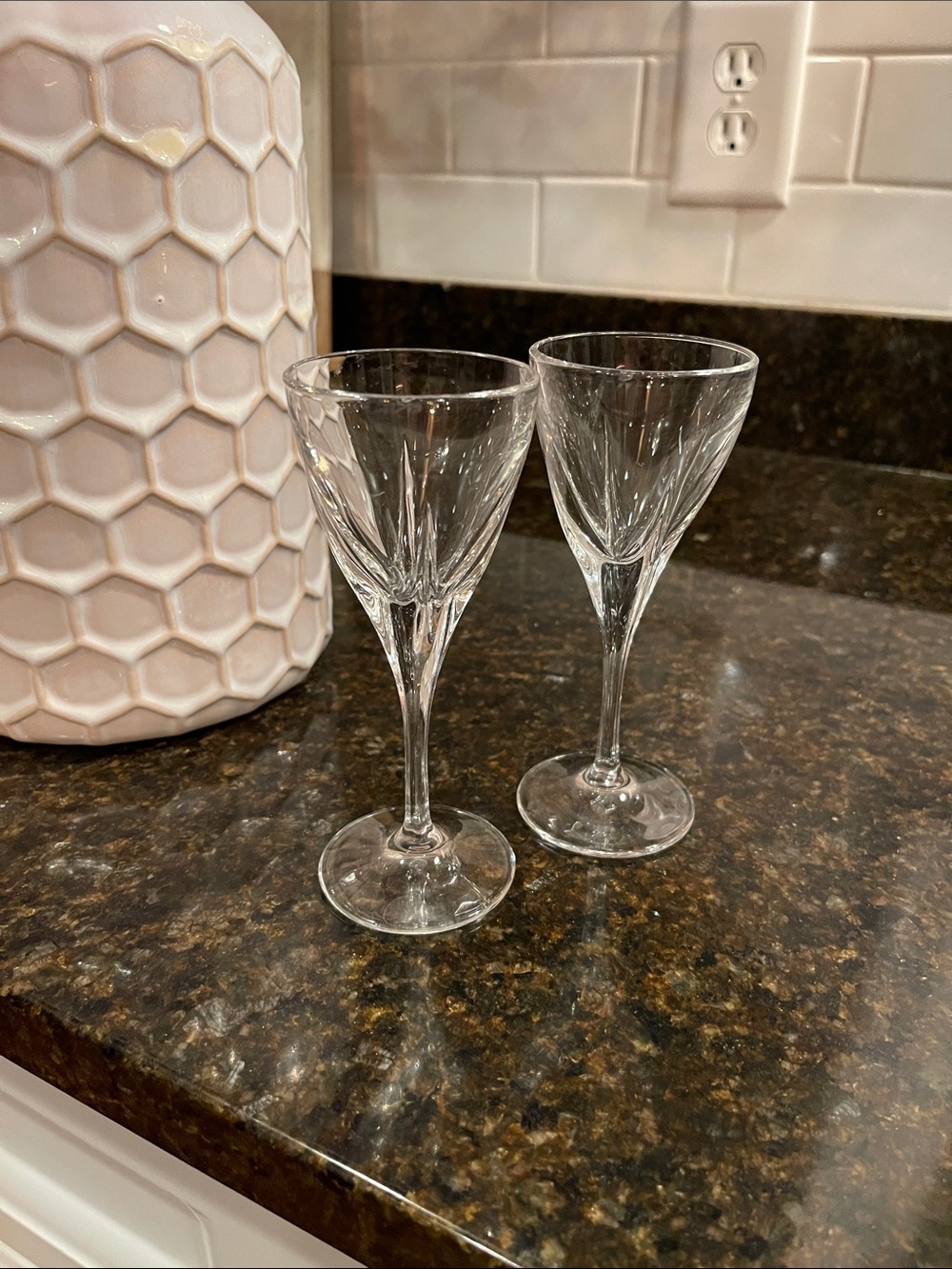 Clear 6” Leaf-free Crystal Barksi  Sherry or Cordial Glasses - Set of 2